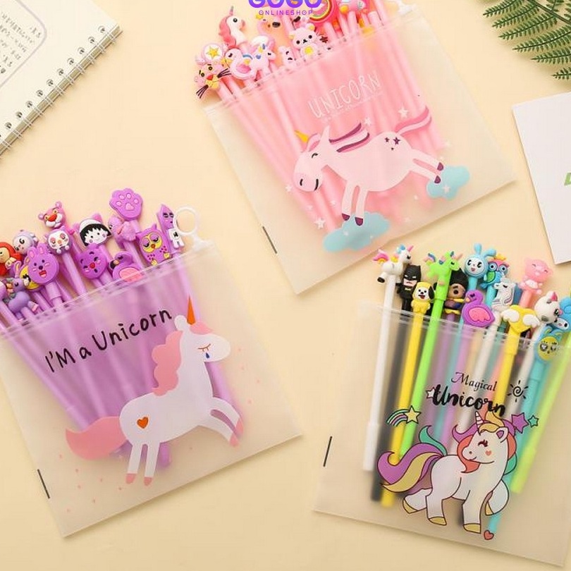 

KI3 GOGOA15 Pulpen Gel Karakter Lucu Set Isi 2PCS Pena FREE Zipper Pouch Tempat Pensil Transparan Murah
