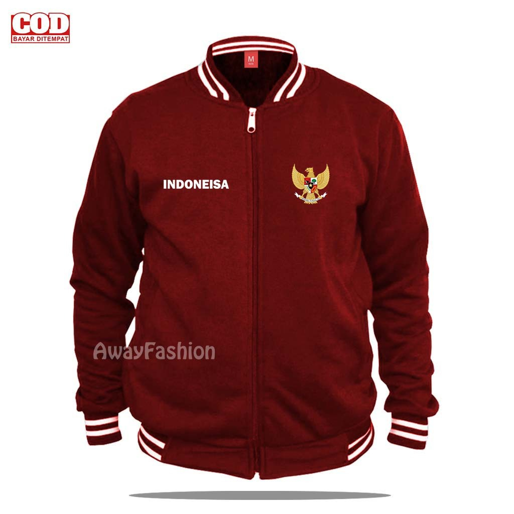 Bisa Cod Jaket Bomber Varsity Baseball Resleting Jaket Varsity Pria Garuda Indonesia Keren Text