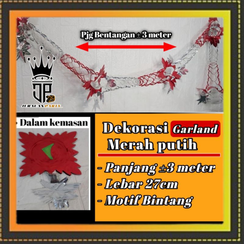 Dekorasi Agustusan Garland merah putih, dekorasi garland merah putih, dekorasi garland bintang, deko