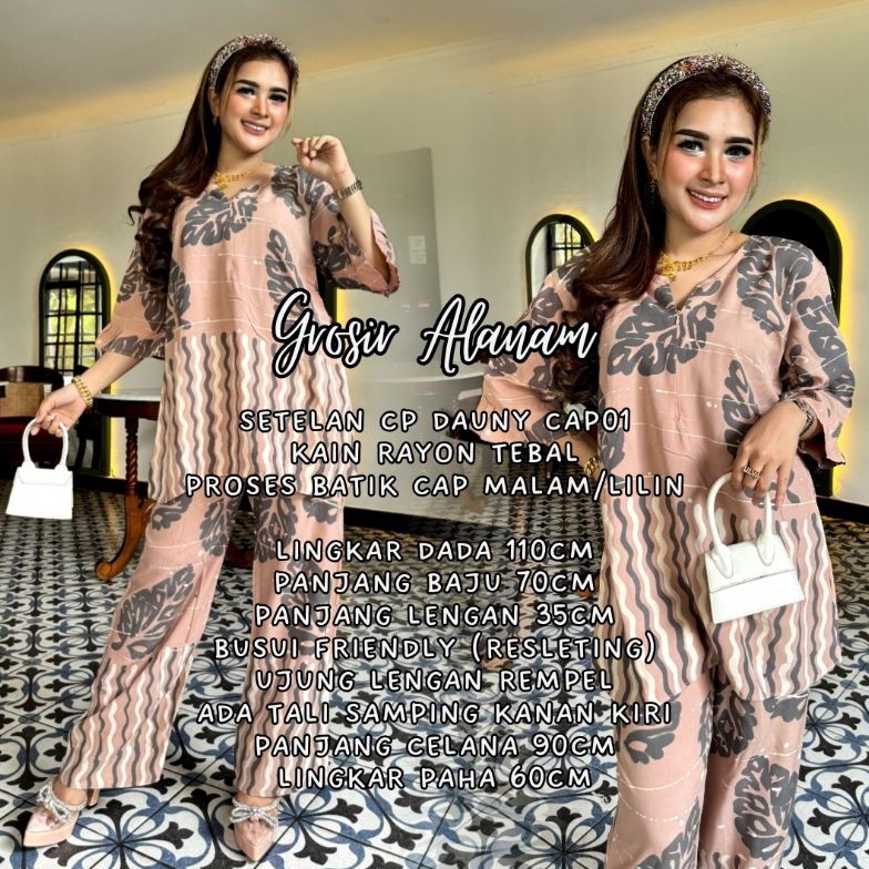Bg Sale SET CP DAUNY  CP MENTARI  CP WINDY  Setelan Atasan dan Celana Panjang Batik Cap Malaman Elew