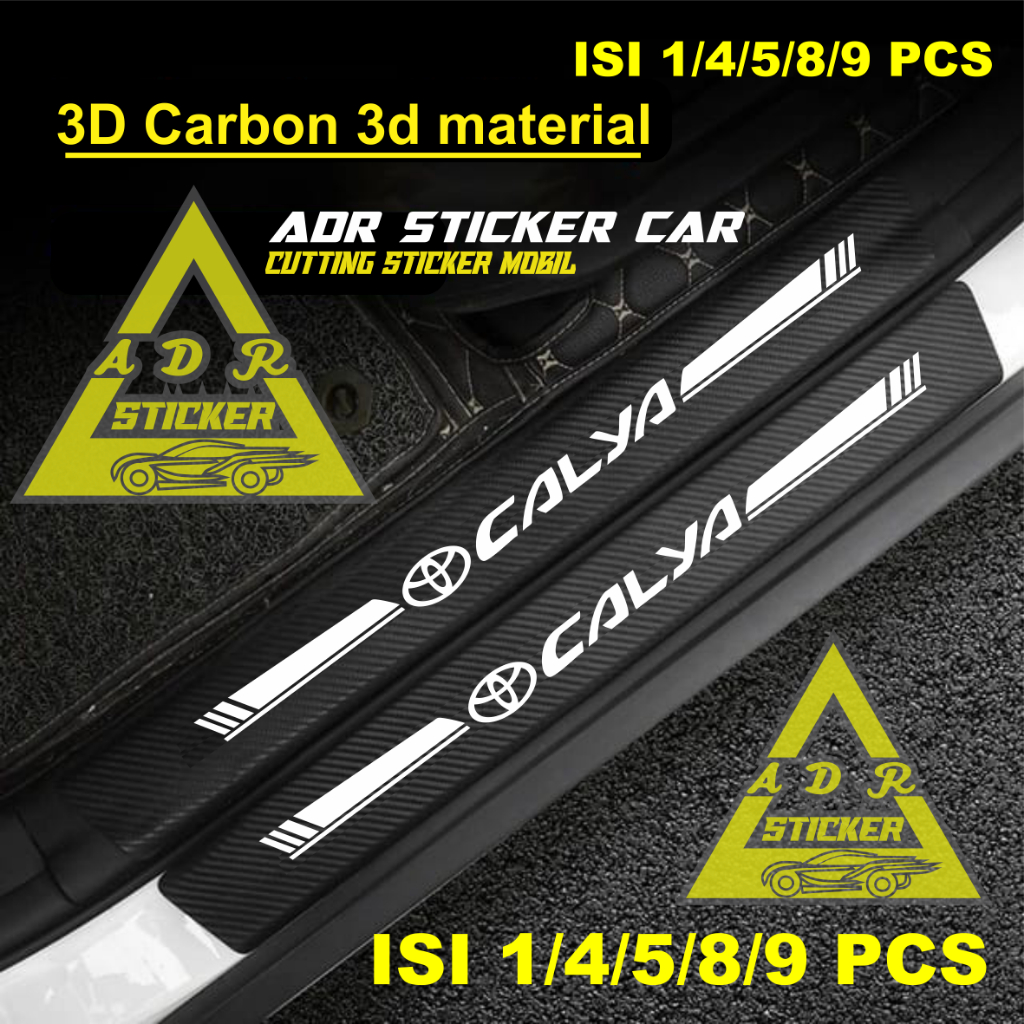 9PCS Sticker Sill Plate carbon 3D mobil toyota calya sticker carbon 3D pelindung pijakan kaki mobil 