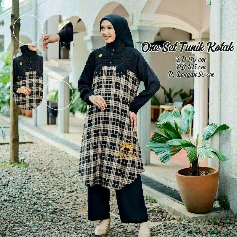 set long tunik kotak