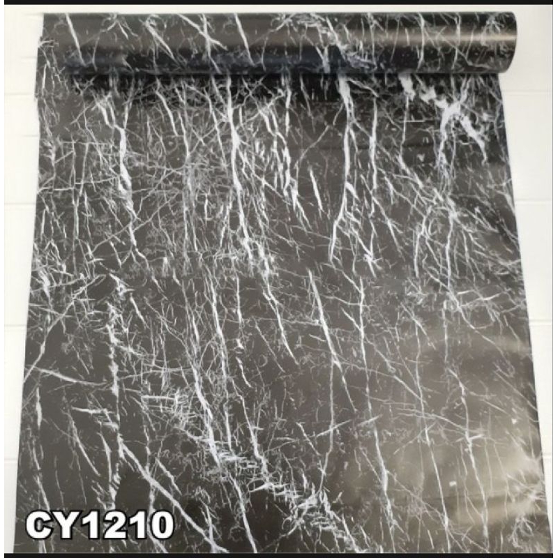 Wallpaper sticker dinding ukuran 45cmx 10m motif marmer hitam putih cy1210 3d wallsticker karakter p