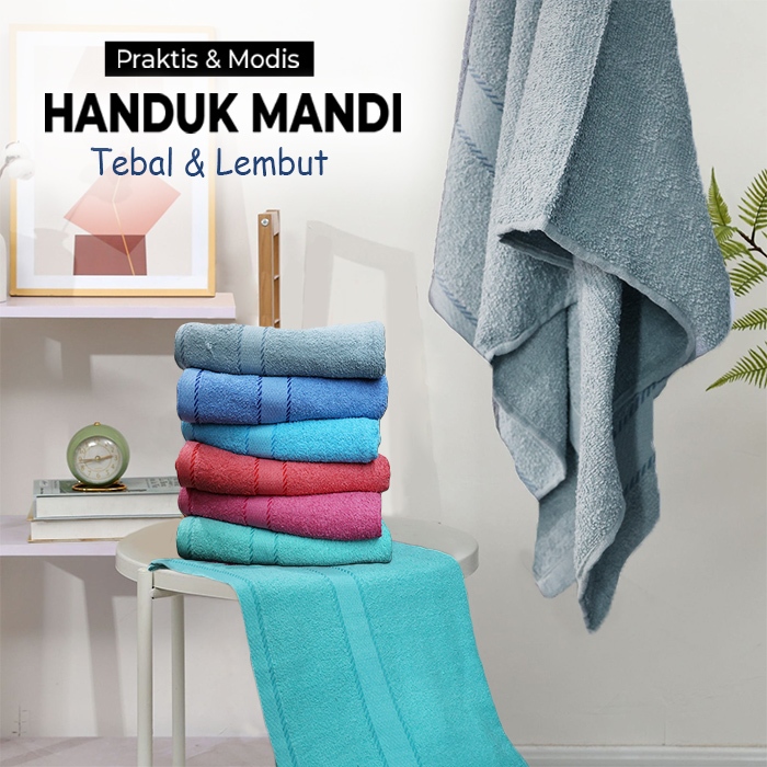 H12 - Handuk Mandi Dewasa 70cm x 140cm,  Handuk Tebal Polos,  Handuk List Garis, Handuk Daya Serap T