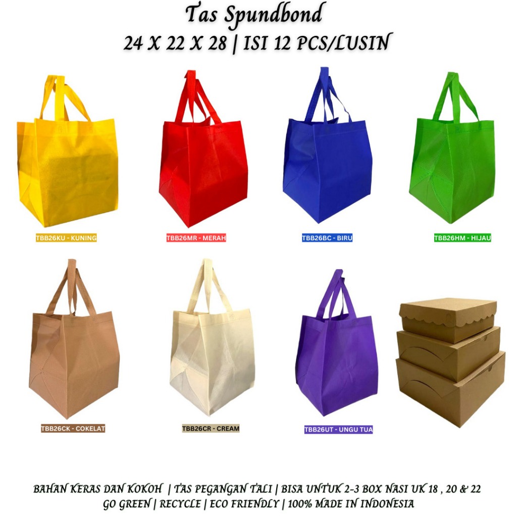 

Tas Spunbond Tas Kain Goodie Bag 24x24x28 (Isi 12 Pcs-TBB26)