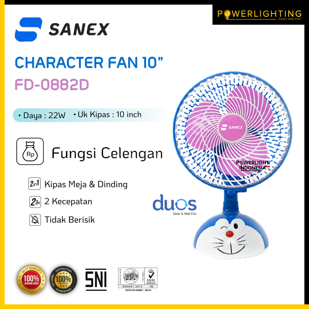 SANEX FD-0882D Kipas Angin Karakter 10 Inch 2in1 Meja dan Dinding Doraemon