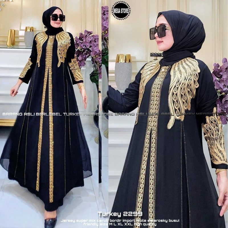 DRESS TURKEY BLACK HITAM BAJU GAMIS ITEM GOLD SILVER TERBARU MEWAH PREMIUM SIZE JUMBO M L XL XXL BUS