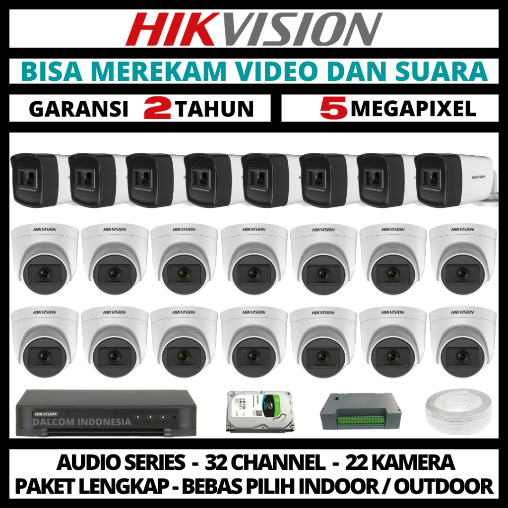 PAKET CCTV HIKVISION 5MP 3K 32 CHANNEL 22 CAMERA TURBO HD CAMERA CCTV & DVR FULL HIKVISION