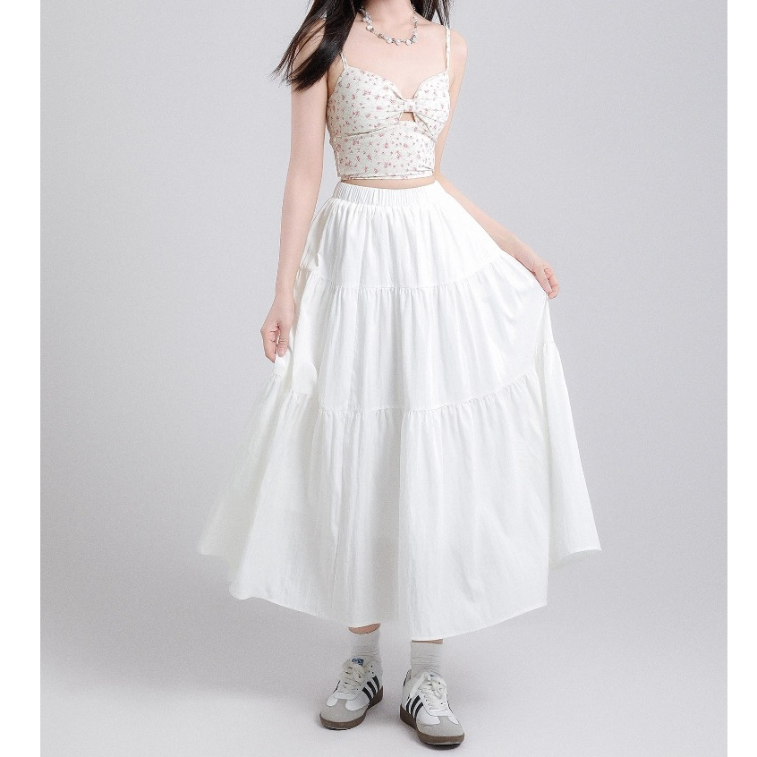 rok wanita Putih - Rok Payung muslim korea - rok panjang highwaist polos - Rok A-line Maxi Premium