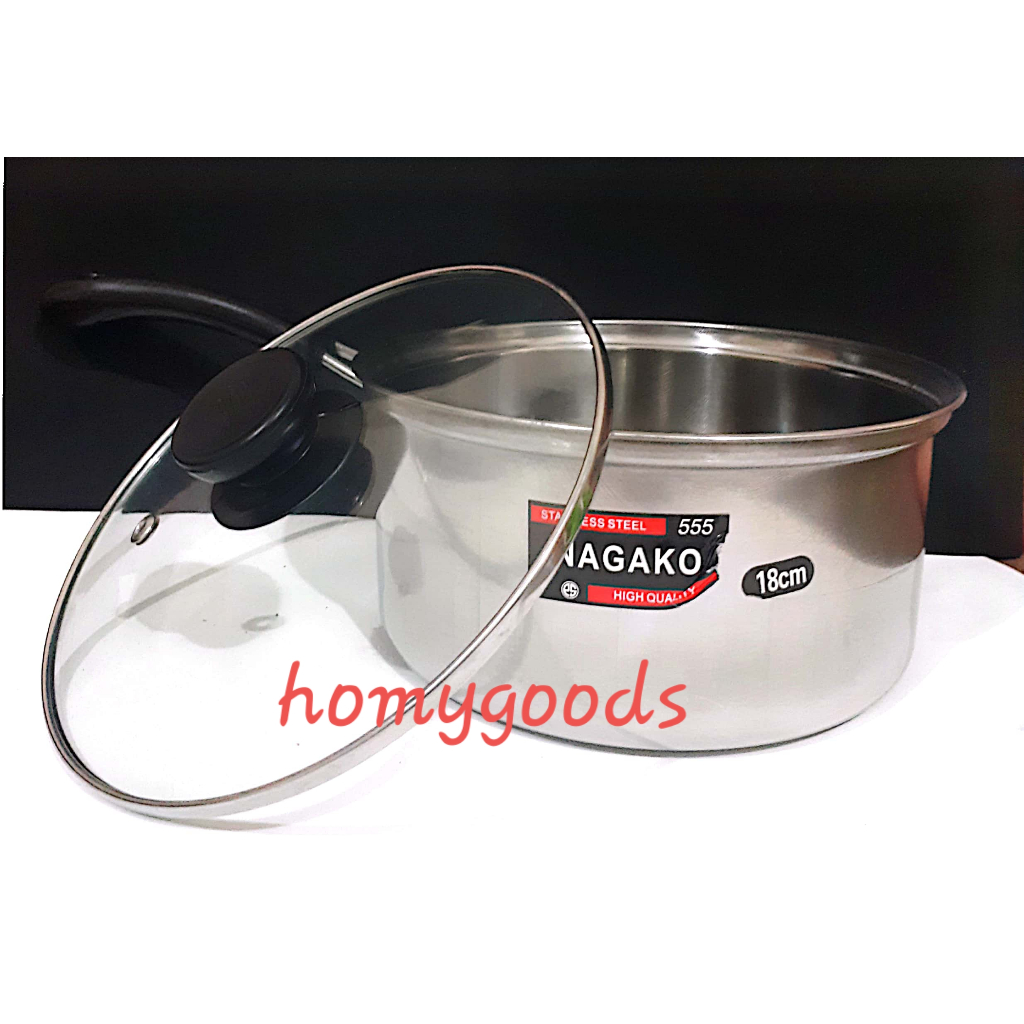 NAGAKO 555 Panci Susu Milkpan SS 18cm Tutup Kaca Stainles Steel