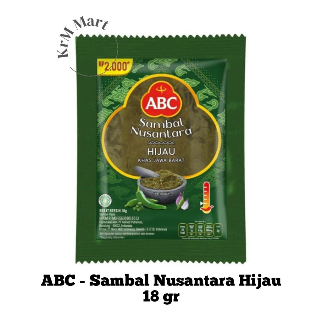 

ABC Sambal Nusantara All Varian Hijau Terasi Rendang Geprek Khas Jawa Barat 18 gr 1 pcs sambel pedas