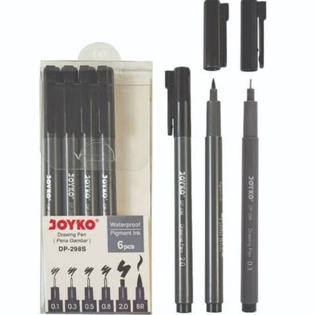 

PANAS Drawing Brush Pen Joyko DP298S Water Proof Set 6 Warna Hitam