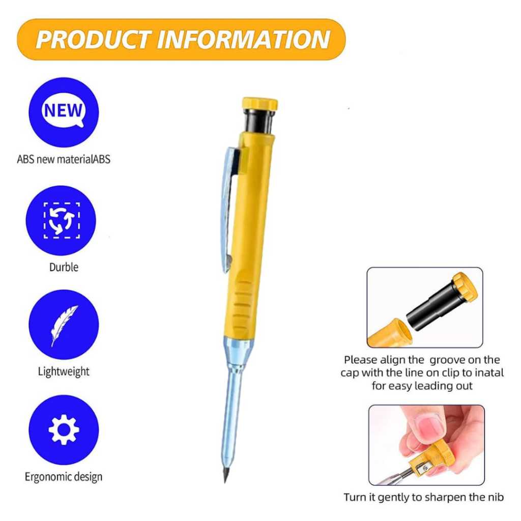 

Pensil Tukang Mekanik Pensil Konstruksi Carpenter Pencil 2.8mm with Sharpener