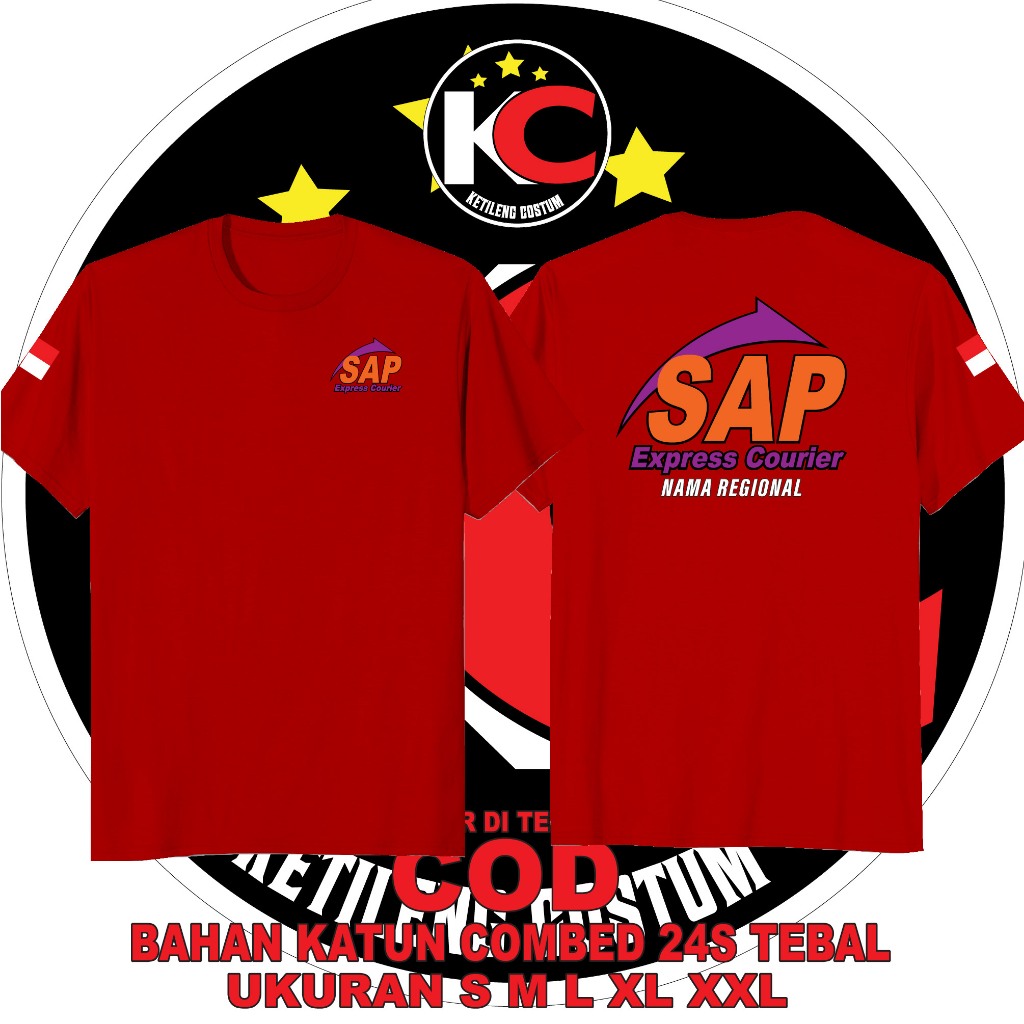 KAOS EKSPEDISI SAP EXPRESS COURIER CUSTOM NAMA REGIONAL BAHAN COTTON COMBED 24S TEBAL BISA COD KAOS 