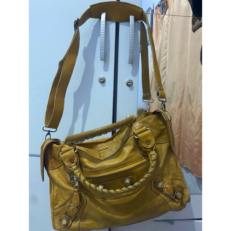 Tas Balenciaga city large yellow kulit asli