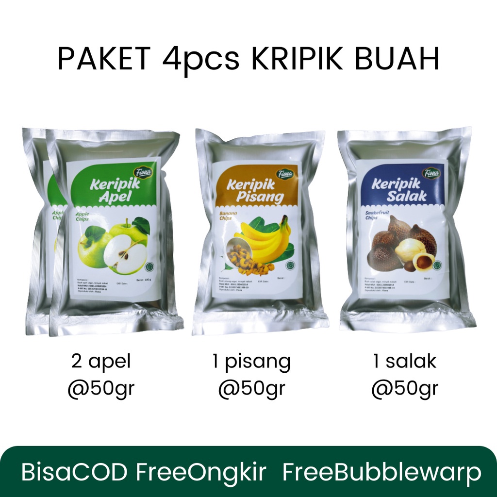 

GROSIRAN MURAH BARU Fiona Paket Hemat Keripik Kripik Buah Apel Pisang Salak 4pcs