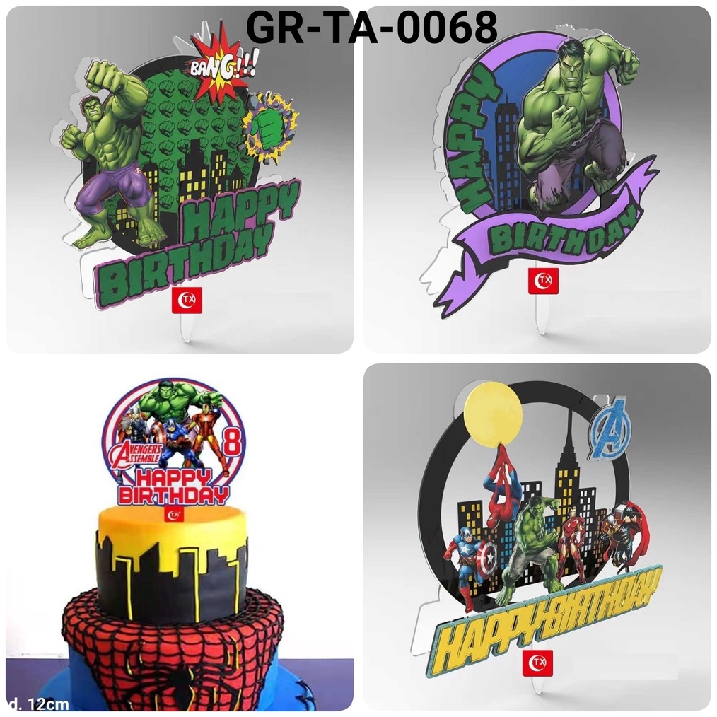 KILAT TA68 Cake topper akrilik happy birthday avenger superhero hulk thor yamama baking