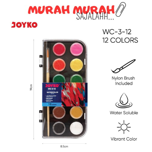 

Joyko Watercolour Set Art 12 Colours / Alat Cat Air Joyko Melukis Mewarnai Block Kering Warna WC-3