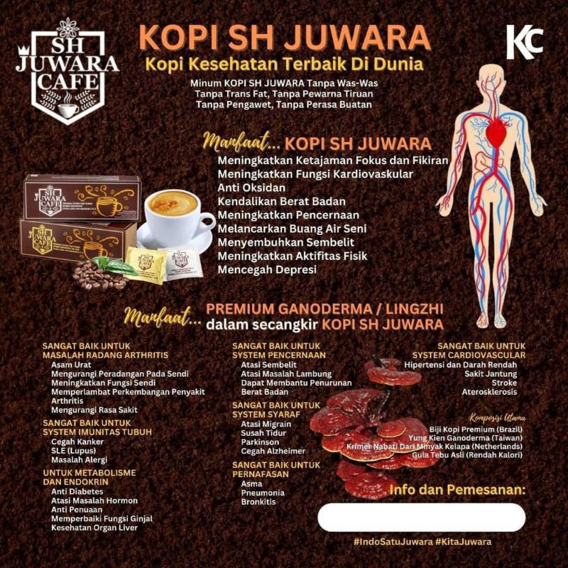 

[BISA COD] KOPI SH JUWARA CAFE ECER PER 1 SACHET ( 1 BOX ISI 20 SACHET) | KOPI PREMIUM SH JUWARA CAFE 3 IN 1 DAN 4 IN 1 PREMIX COFEE WITH GANODERMA / LINGZHI | KOPI GANODERMA | KOPI JAMUR LINGZHI | KOPI KESEHATAN TERBAIK DI DUNIA | HEALTHY COFFEE