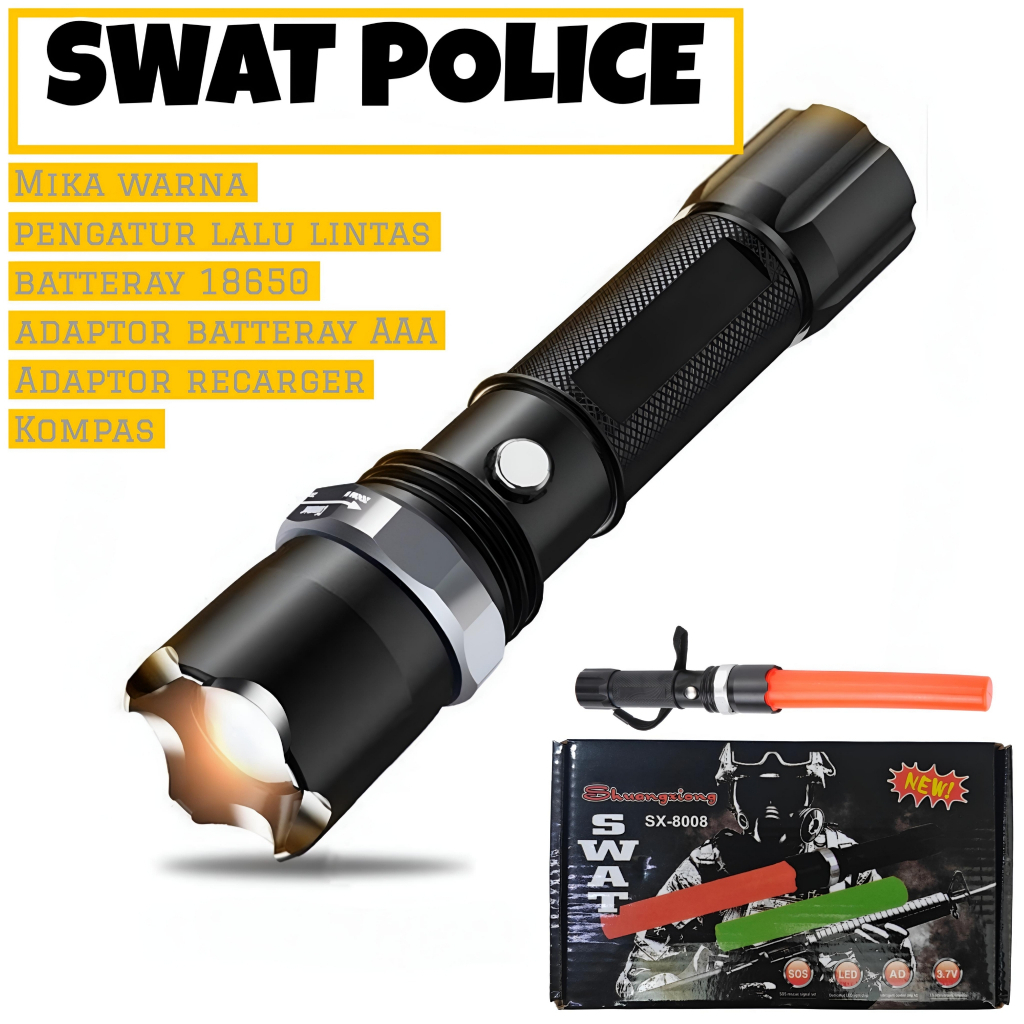 senter police swat cone lalin /senter led super terang / senter swat /  lampu senter - Kenji Shop
