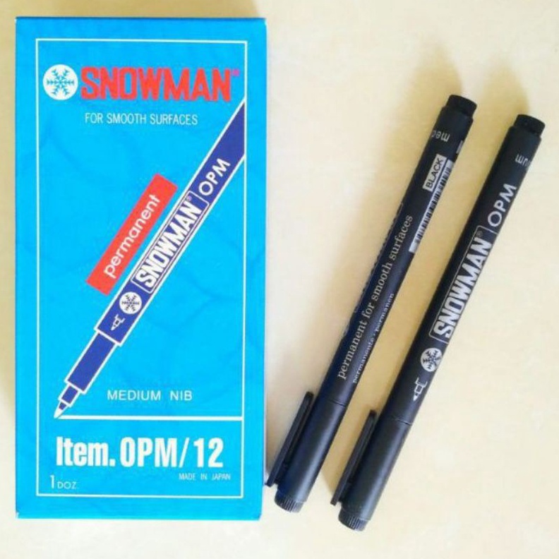 

MURAH MERIAH Spidol Permanen OPM12 OHP Medium Nib Snowman Tinta Hitam Per Pcs