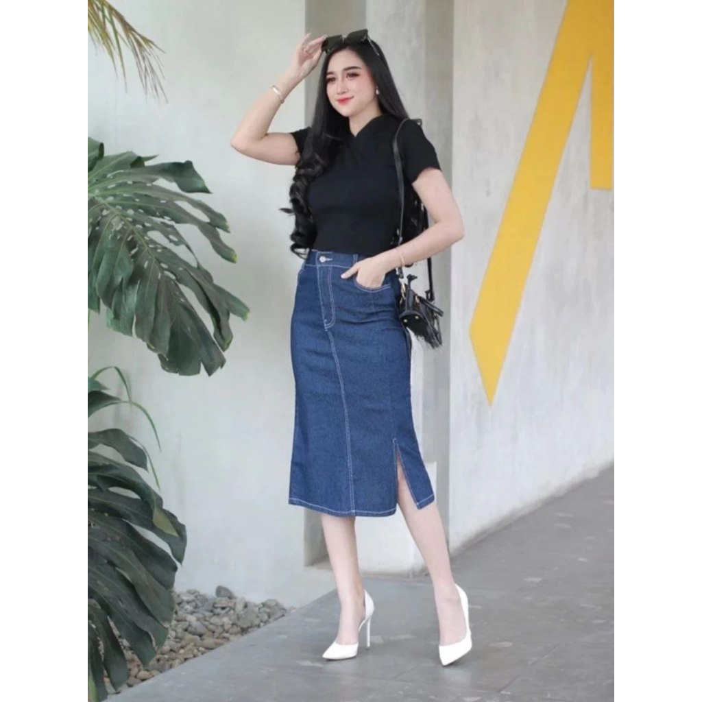 Rok Jeans SPAN 7/8 HighWaist rok pendek wanita