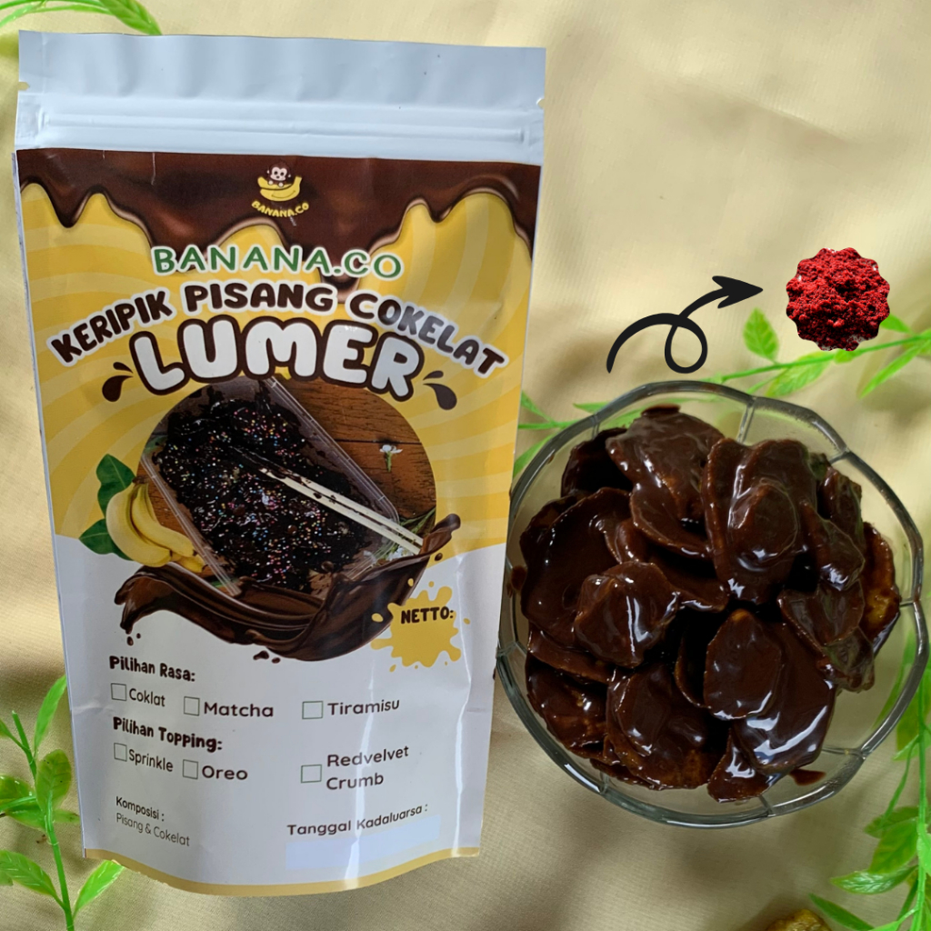 

Keripik Pisang Coklat Topping Redvelvet Crumb