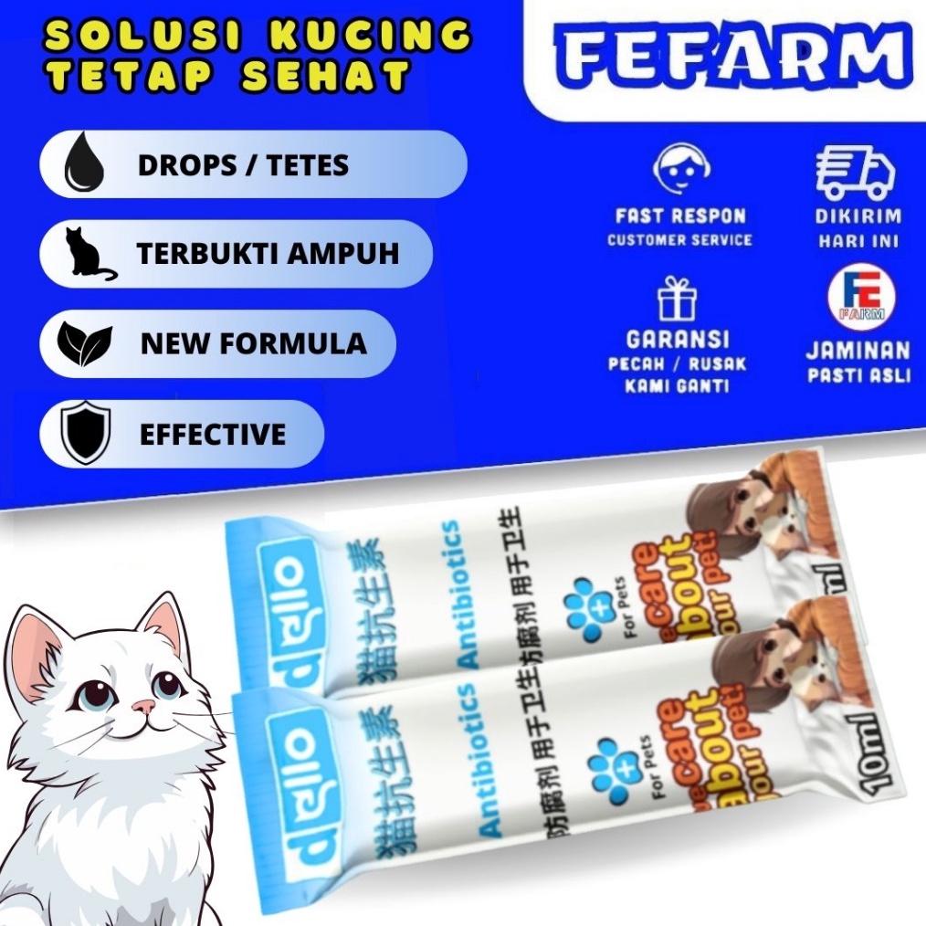 TERKENAL DELLO ANTIBIOTIK Cat 1ml Antibiotik Spektrum Luas untuk Kucing  Obat Hewan FEFARM