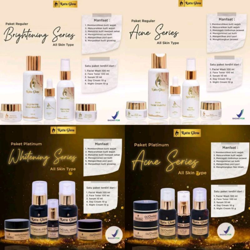 Ratu glow skincare reguler/platinum paket acne/brightning/ratu glow ORI bpom