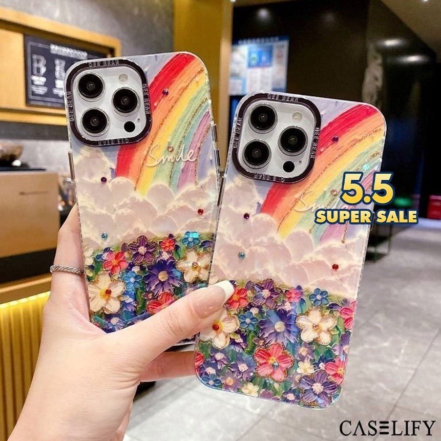 KODE E74T CASELIFY RAINBOW FLOWERS IPHONE CASE 11 12 13 14 15 PRO PLUS MAX