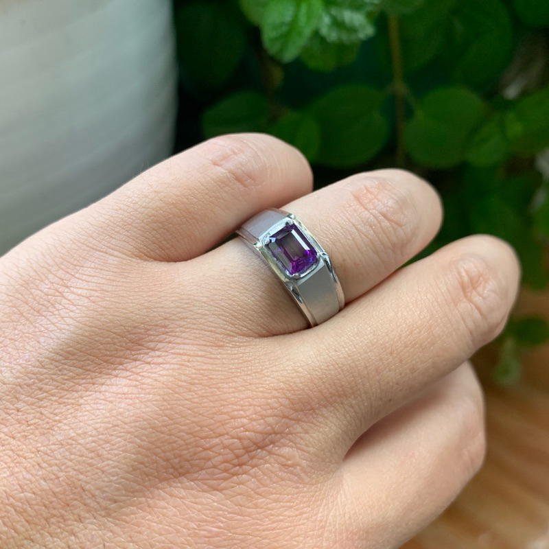 IML39 Cincin Batu Natural Ametys Kecubung Bungur Tanjung Bintang Lampung Cutting Persegi Kantoran