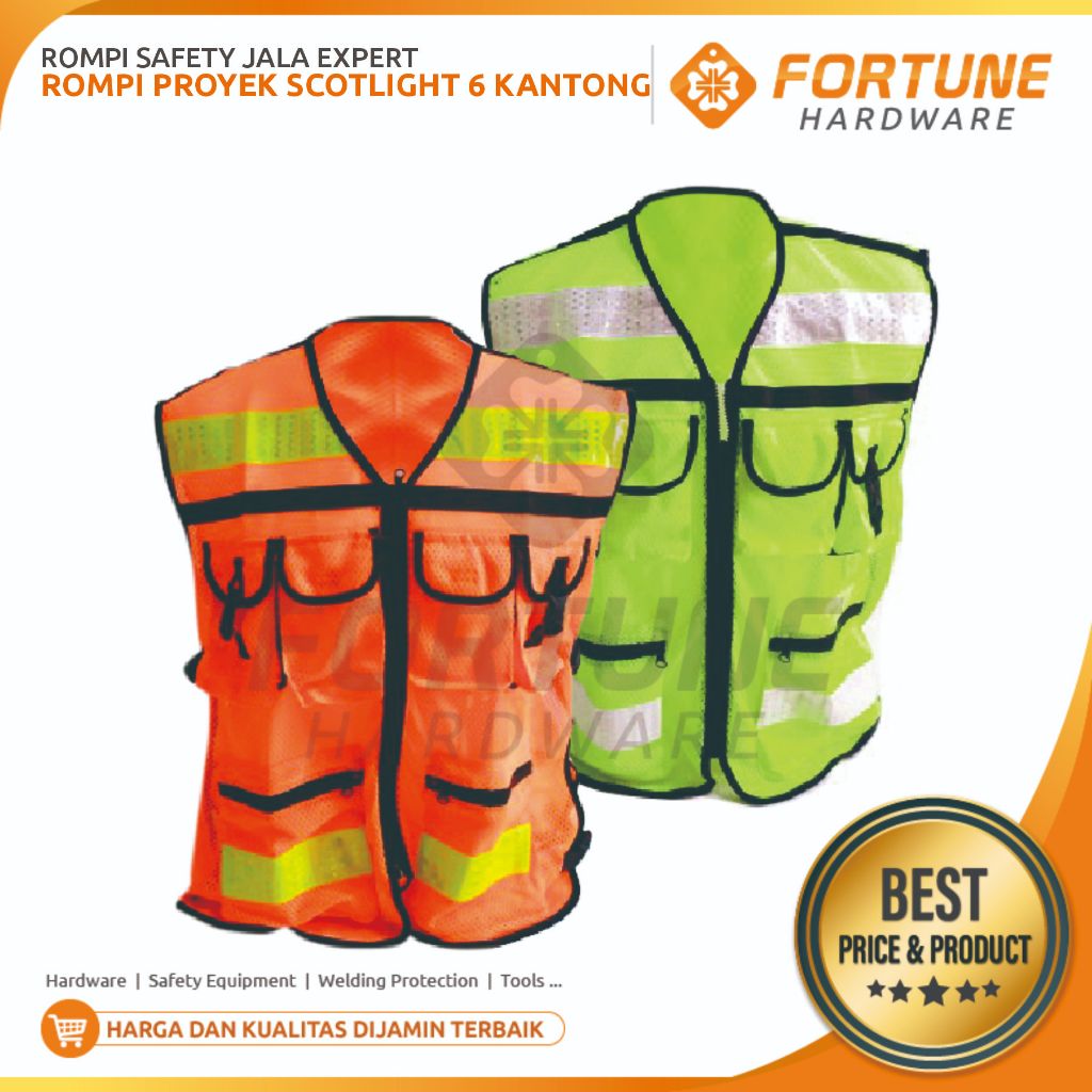 Rompi Safety Proyek Orange & Hijau / Safety Vest 6 Kantong Scotlight Expert Lynx