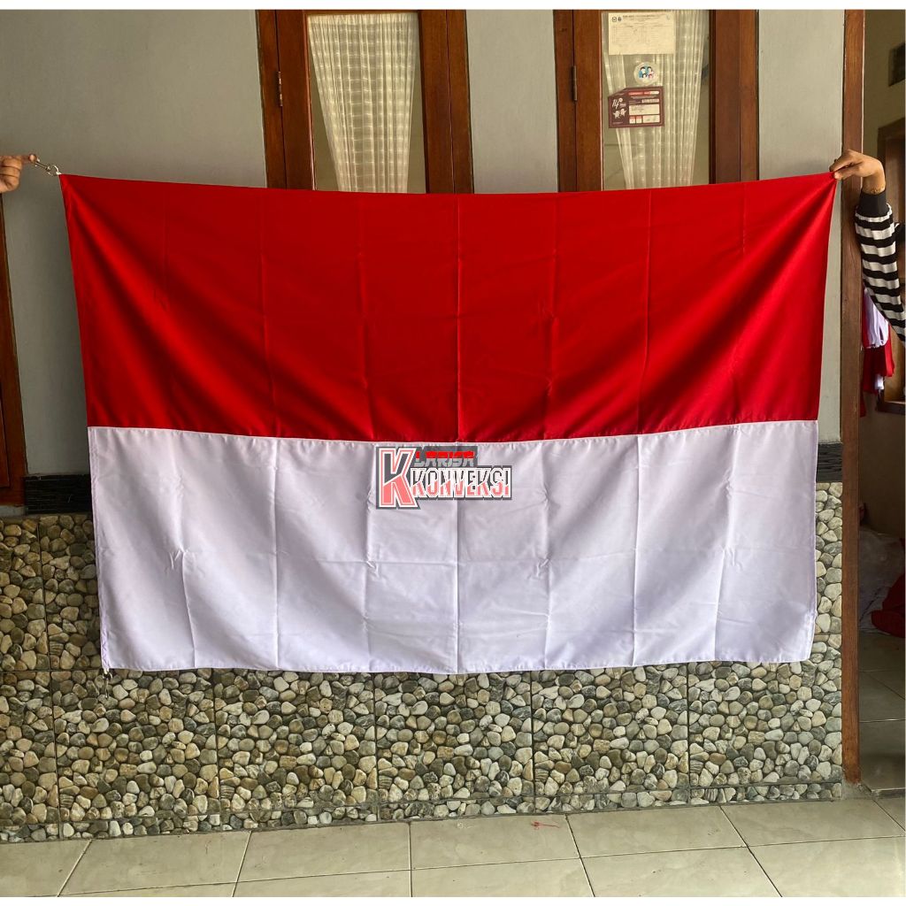 Bendera Merah Putih  Katun drill 120 x 240 Cm - Pengait Stainless  Super Premium Kain tebal