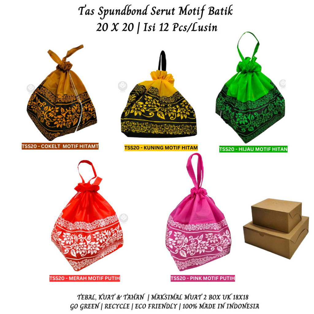 

D3v!! Goodie Bag Tas Spunbond Serut Tas Spunbond 20x20 Cm (Tss20-Isi 12 Pcs)