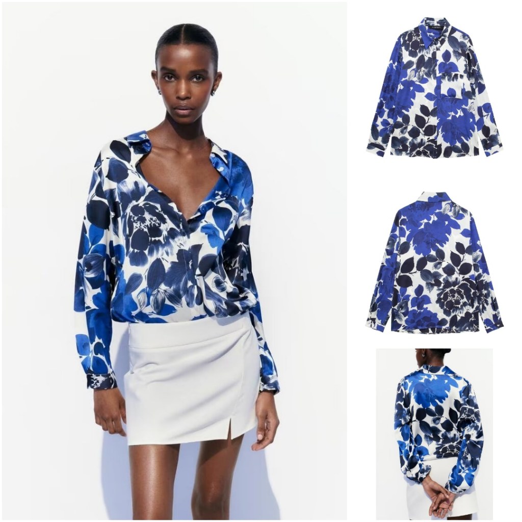 PRIL R74801 Blue Flower Graffiti Blouse