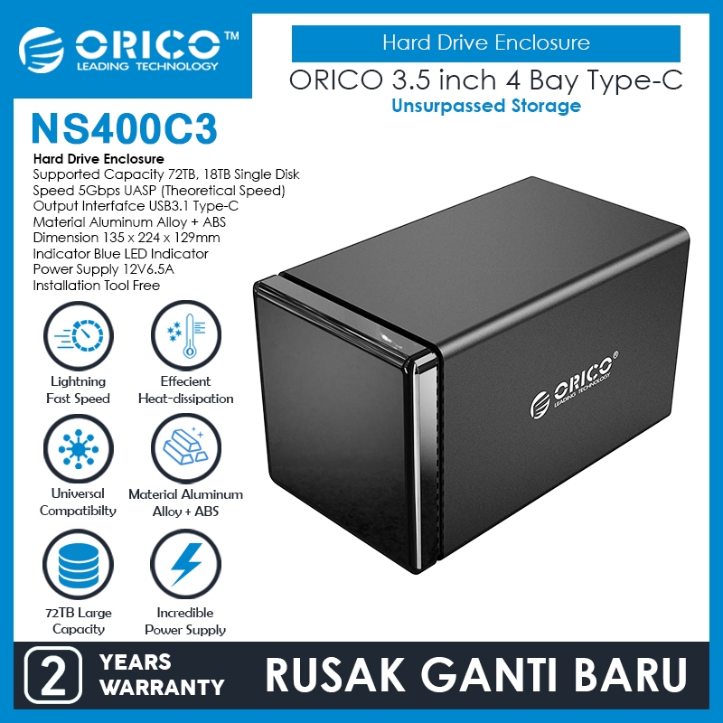 ORICO 3.5 inch 4 Bay USB-C Hard Drive Enclosure - NS400C3