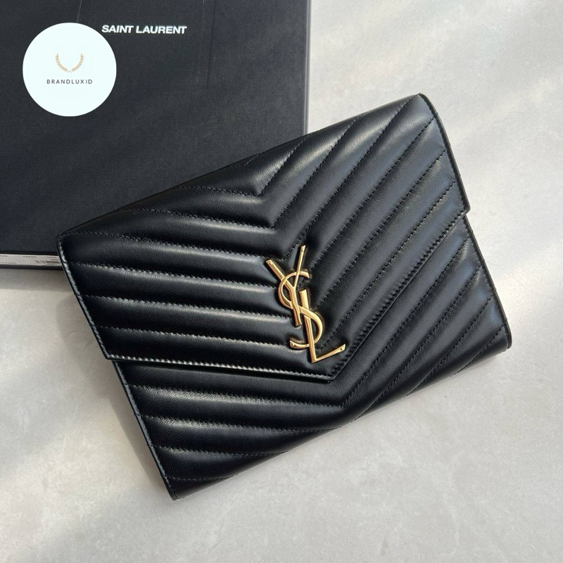YSL monogram lambskin clutch in black ghw