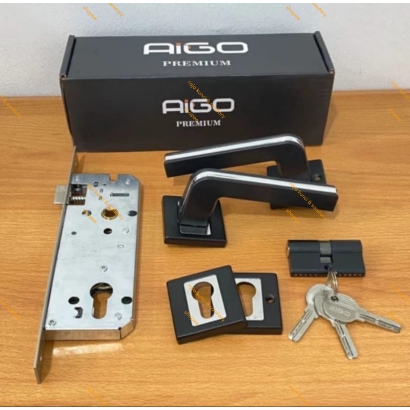 Kunci Pintu Pisah BLACK AIGO / Handle Rossete Pintu Pisah Hitam AIGO