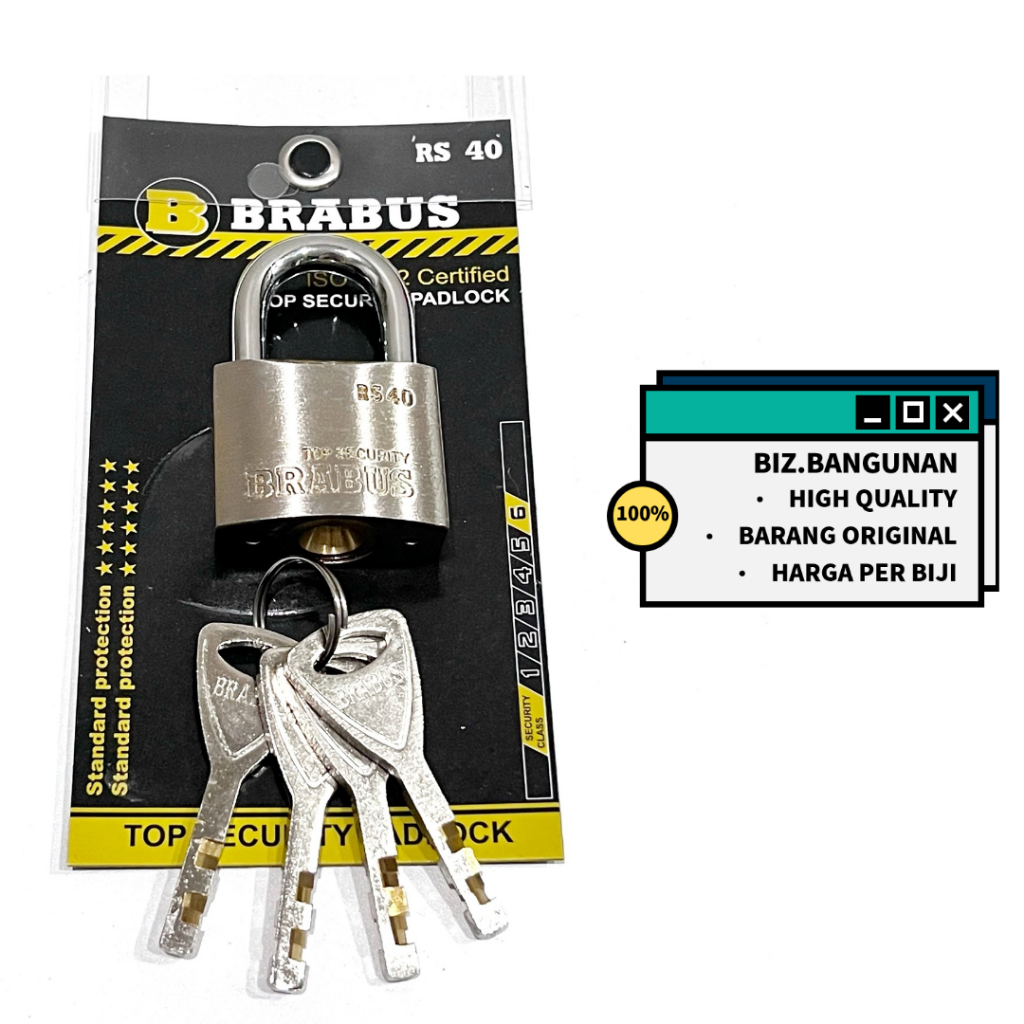 GEMBOK BRABUS RS LEHER PENDEK 40MM - GEMBOK PINTU PAGAR KUNINGAN ISO 9002