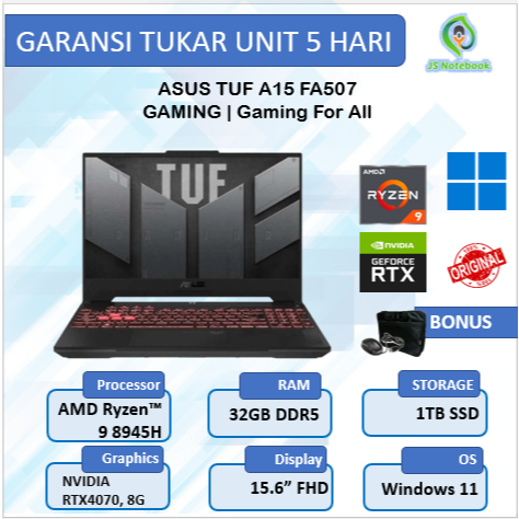 Asus Tuf Gaming A15 FA507 RTX4070 8GB RYZEN 9-8945H 16GB 1TB SSD WIN11 15.6"FHD 144Hz