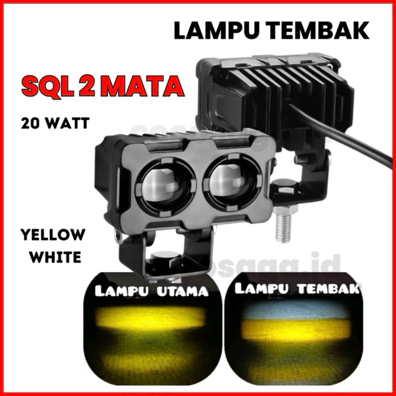 Lampu Tembak Laser LED 2 Mata Foglamp Laser 2 mata 20 watt Putih Kuning Hi/Lo 12v