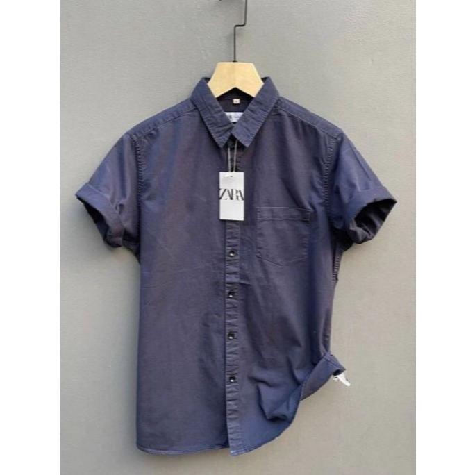 ORIGINAL KEMEJA ZARA POLOS PRIA LENGAN PENDEK / KEMEJA KRAH FASHION PRIA / KEMEJA SLIM TERBARU FULL