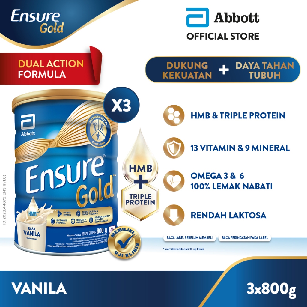 

Ensure Gold HMB Vanila 800 g - Nutrisi Dewasa Rendah Laktosa - 3 pcs