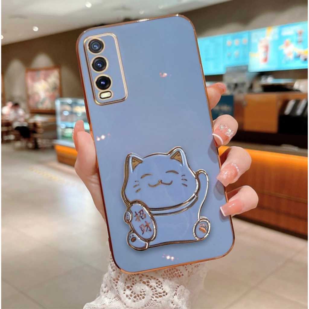 Soft Case For VIVO Y20 Y12S Y20i Y20s Case Plating Mewah Ring Kucing Hoki Premium Case