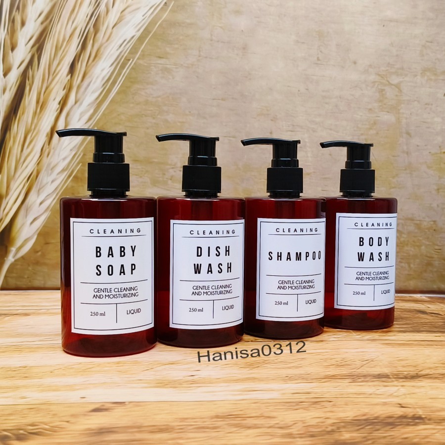 Botol Sabun Cair Aesthetic Pump 250ml Coklat Tutup Hitam Minimalis Tempat Shampoo