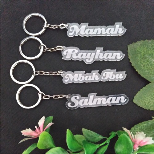 Gantungan Kunci Nama Grafir  / Tas UKIR NAMA AKRILIK BEBAS CUSTOM Ganci Grafir Acrilic Keychain Mura