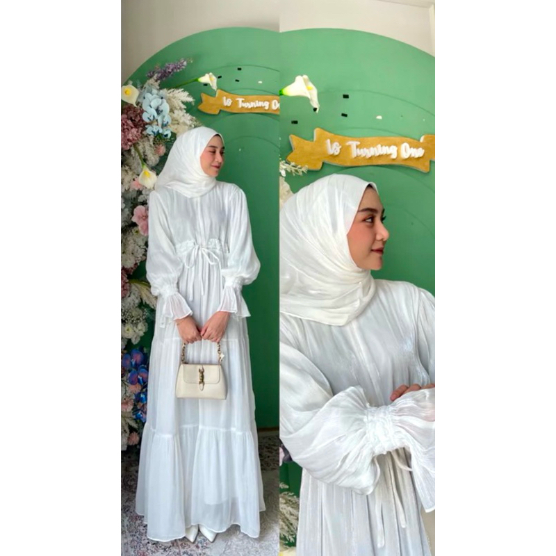 MAHIRA DRESS PUTIH INCLUDE PASMINAH (NEW)