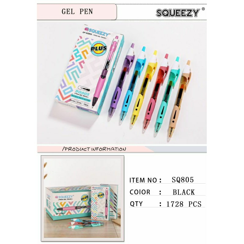 

1 Pack = 12 Pcs Ballpoint Squeezy SQ805 0.5mm
