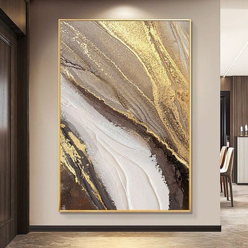 HIASAN LUKISAN DINDING RUANG TAMU LAVA ABSTRAK ART BROWN N GOLD DEKORASI AESTHETIC MINIMALIS MODERN