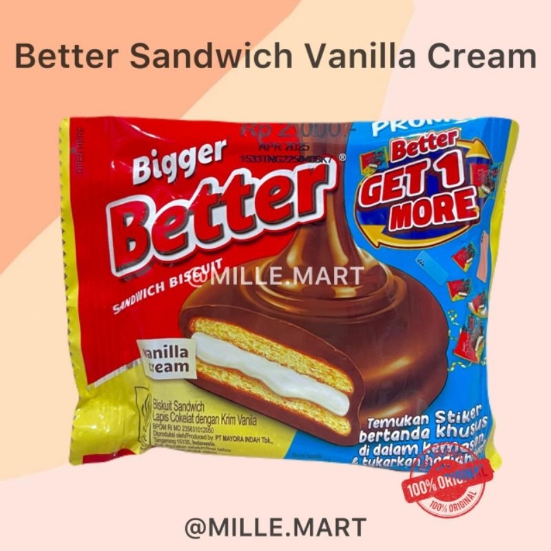 

[Per pcs] BETTER SANDWICH ROMA COKELAT DENGAN KRIM VANILLA/ BETTER COKLAT BISKUIT 27GR